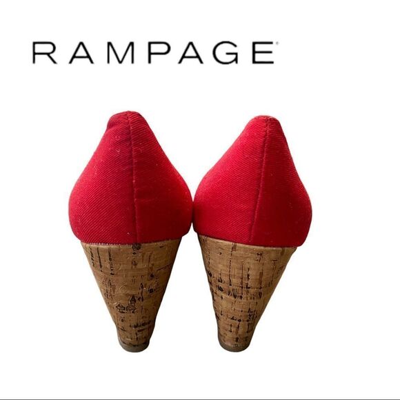 Rampage Women's Red Kayson Canvas Slip On Peep Toe Wedges Sandals 6 - Picture 5 of 6